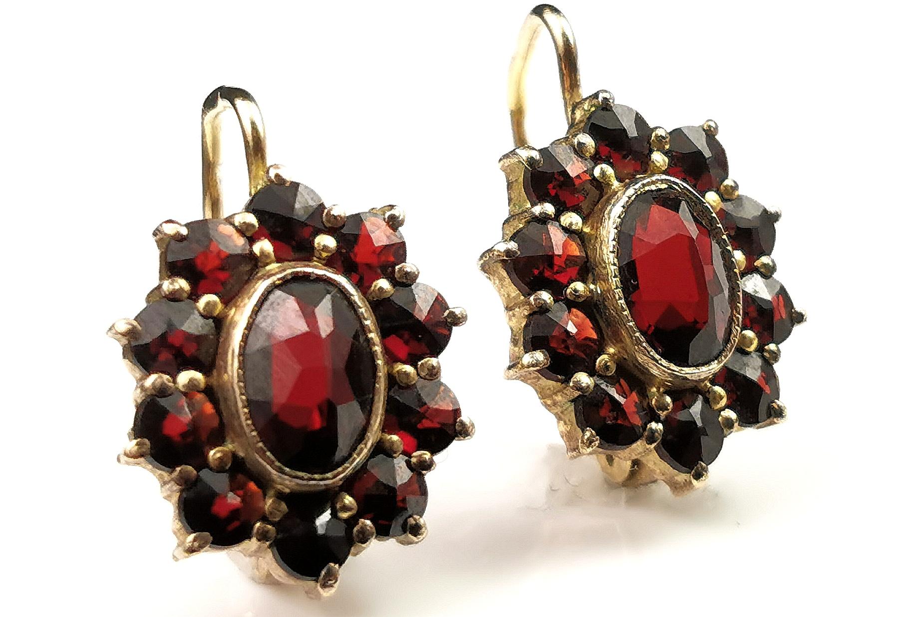 Vintage Bohemian garnet cluster earrings, 900 silver gilt  7