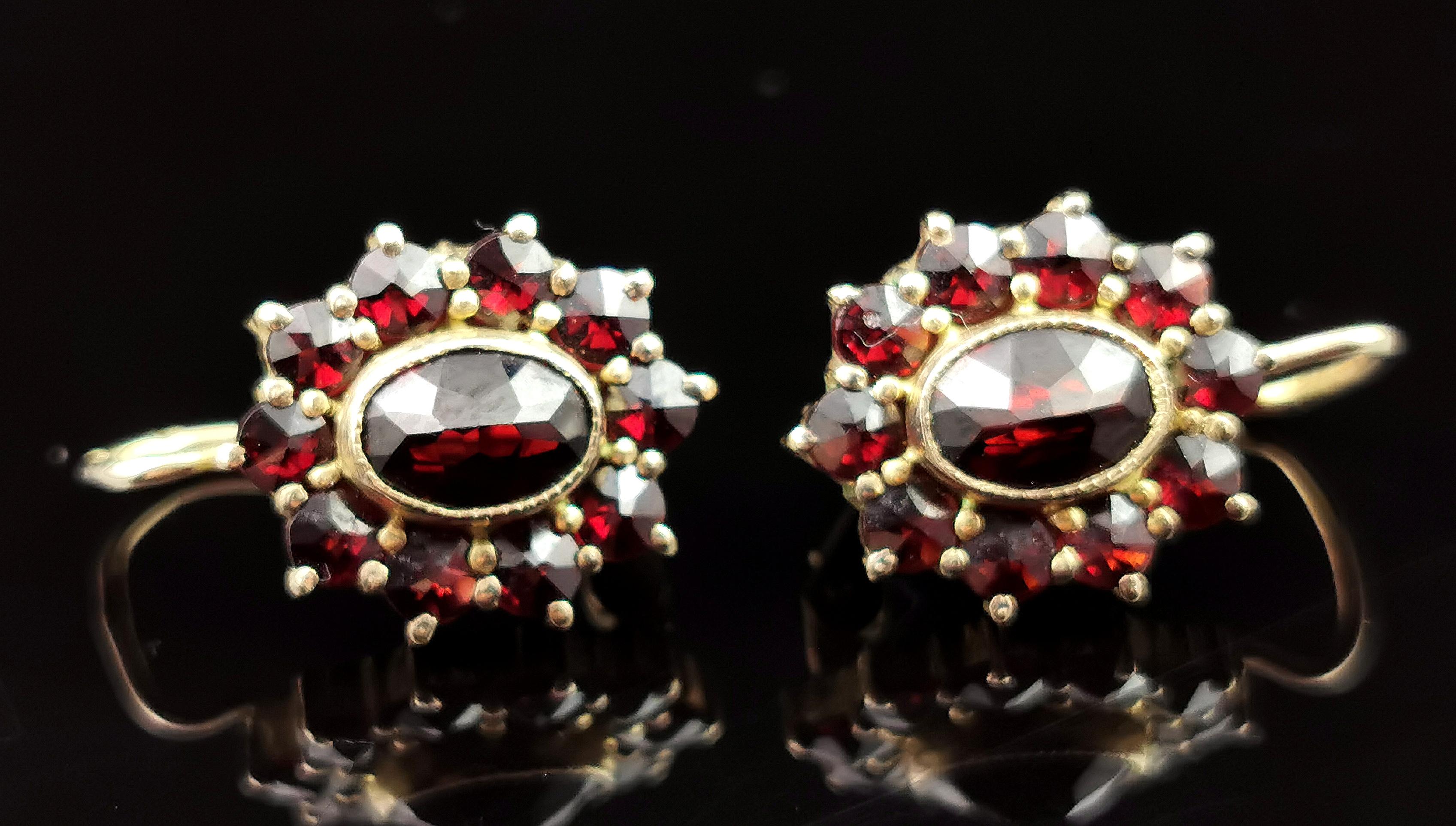 Retro Vintage Bohemian garnet cluster earrings, 900 silver gilt 