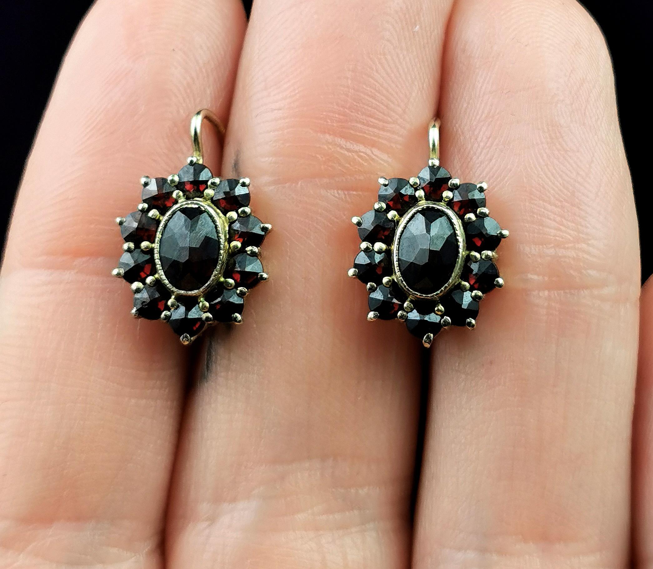 Vintage Bohemian garnet cluster earrings, 900 silver gilt  2
