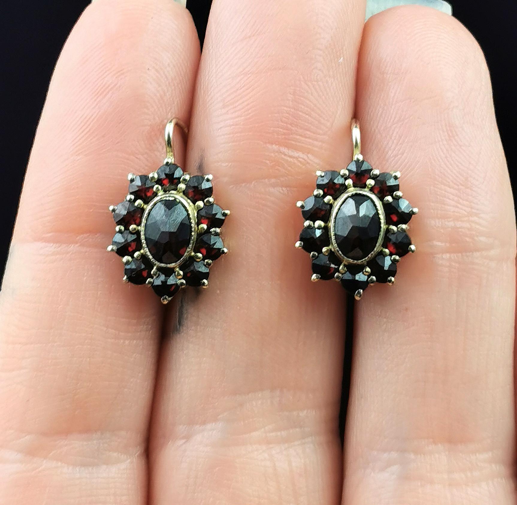 Vintage Bohemian garnet cluster earrings, 900 silver gilt  3
