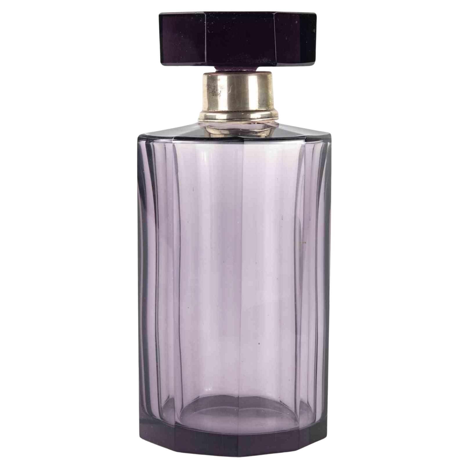 Vintage Bohemian Glass Bottle, 1930s