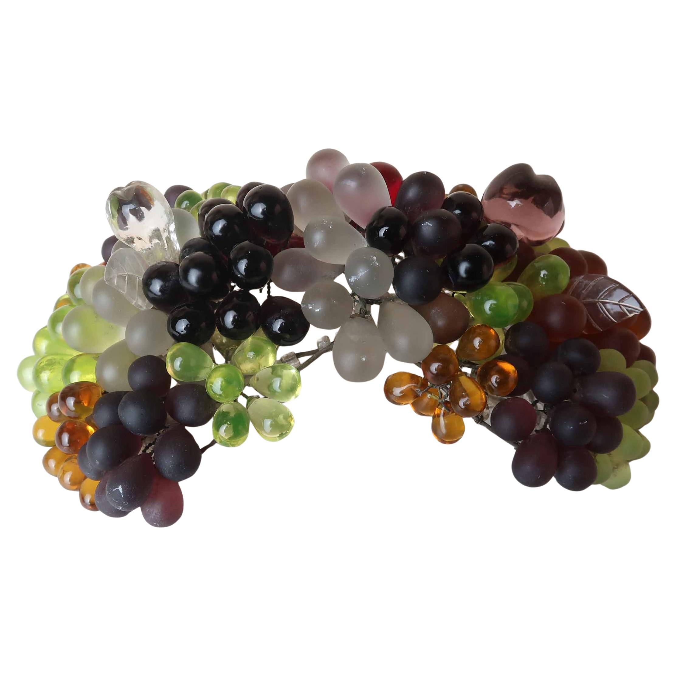 Vintage Bohemian Glass Bunch of Grapes Ornament. C.1930