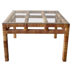Vintage Bohemian Glass Top Rattan Center Table