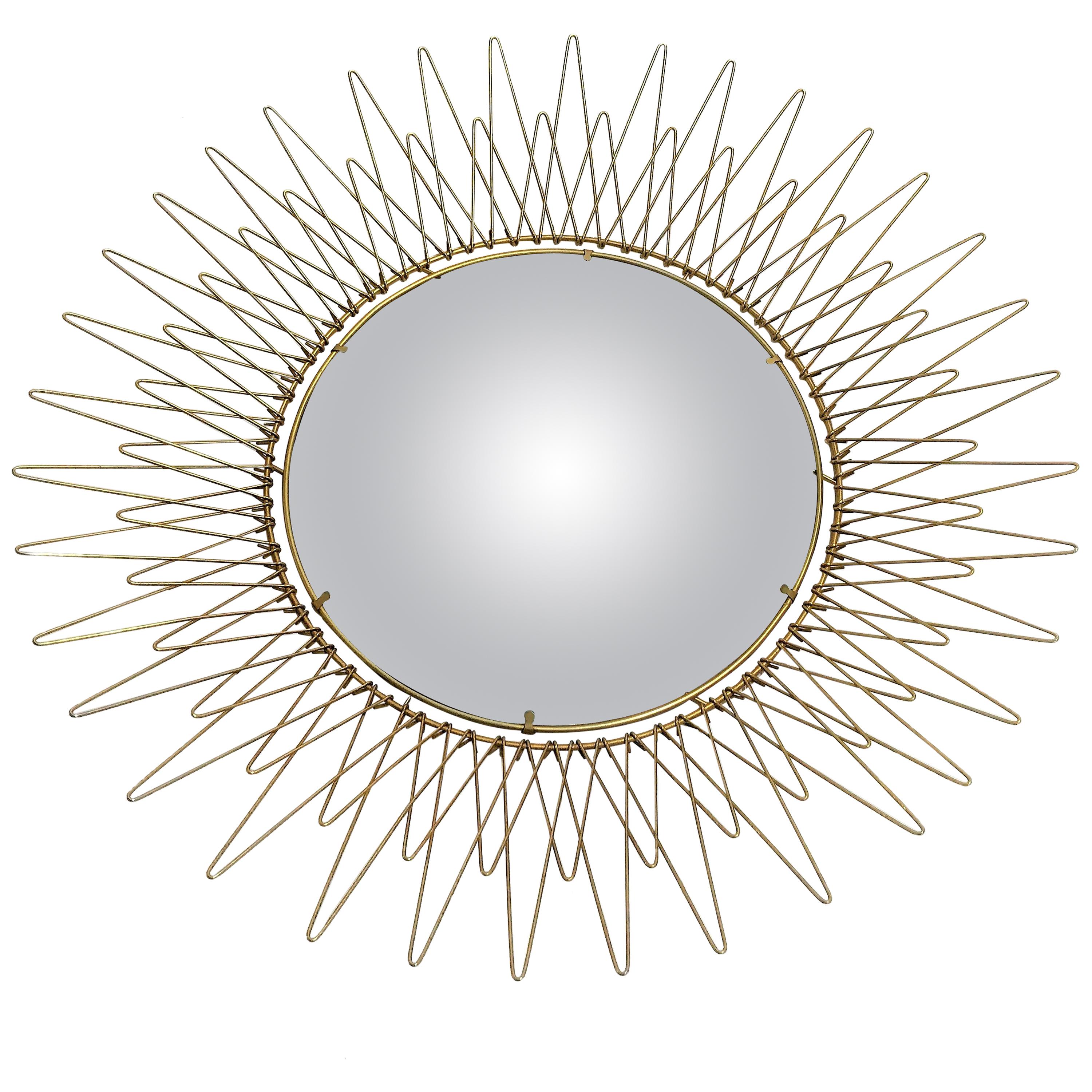 Vintage Bohemian Golden Sunburst Mirror, 1960s