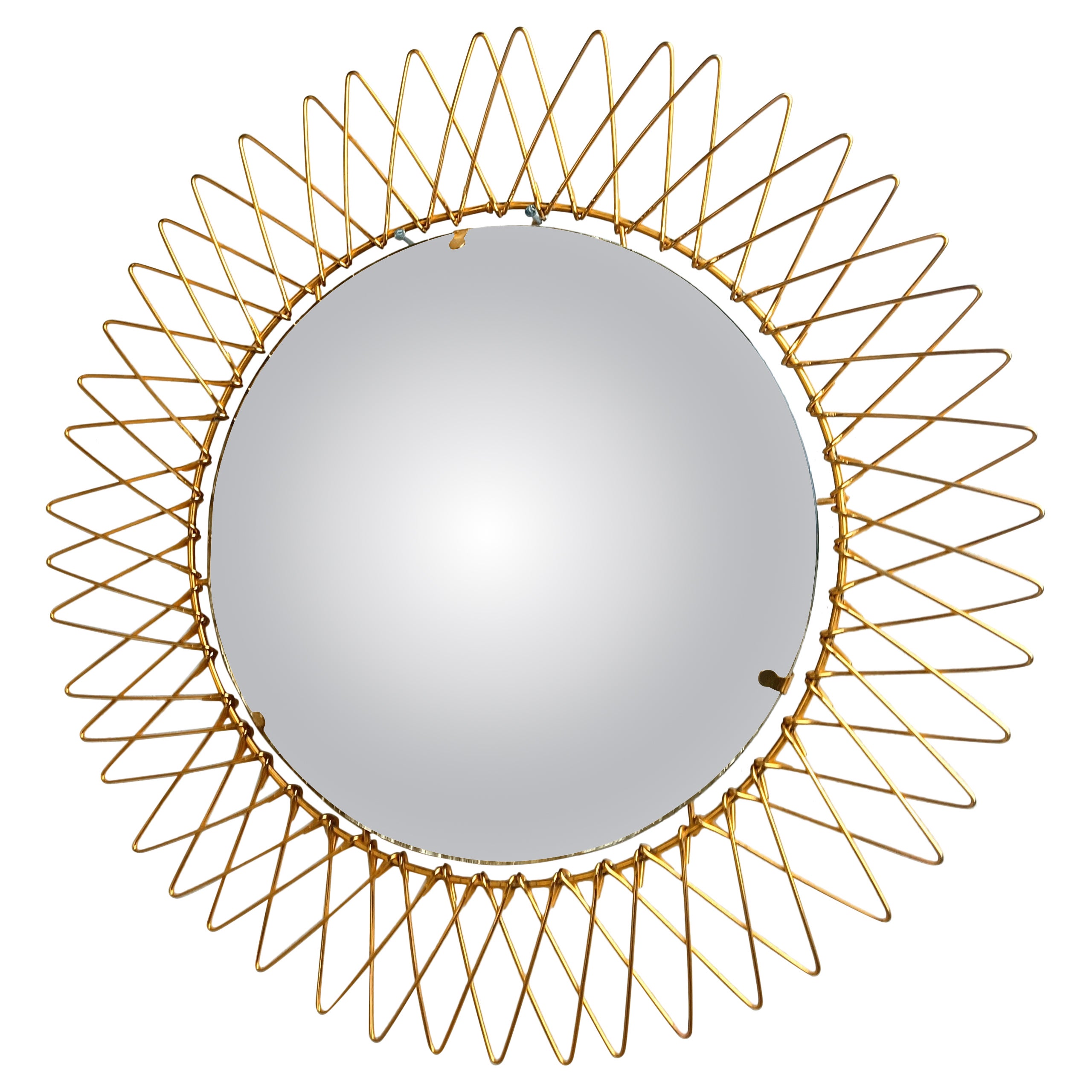 Vintage Bohemian golden sunburst mirror, 1960s