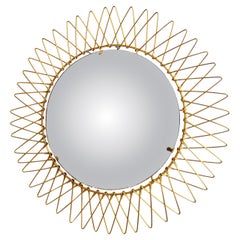 Vintage Bohemian golden sunburst mirror, 1960s