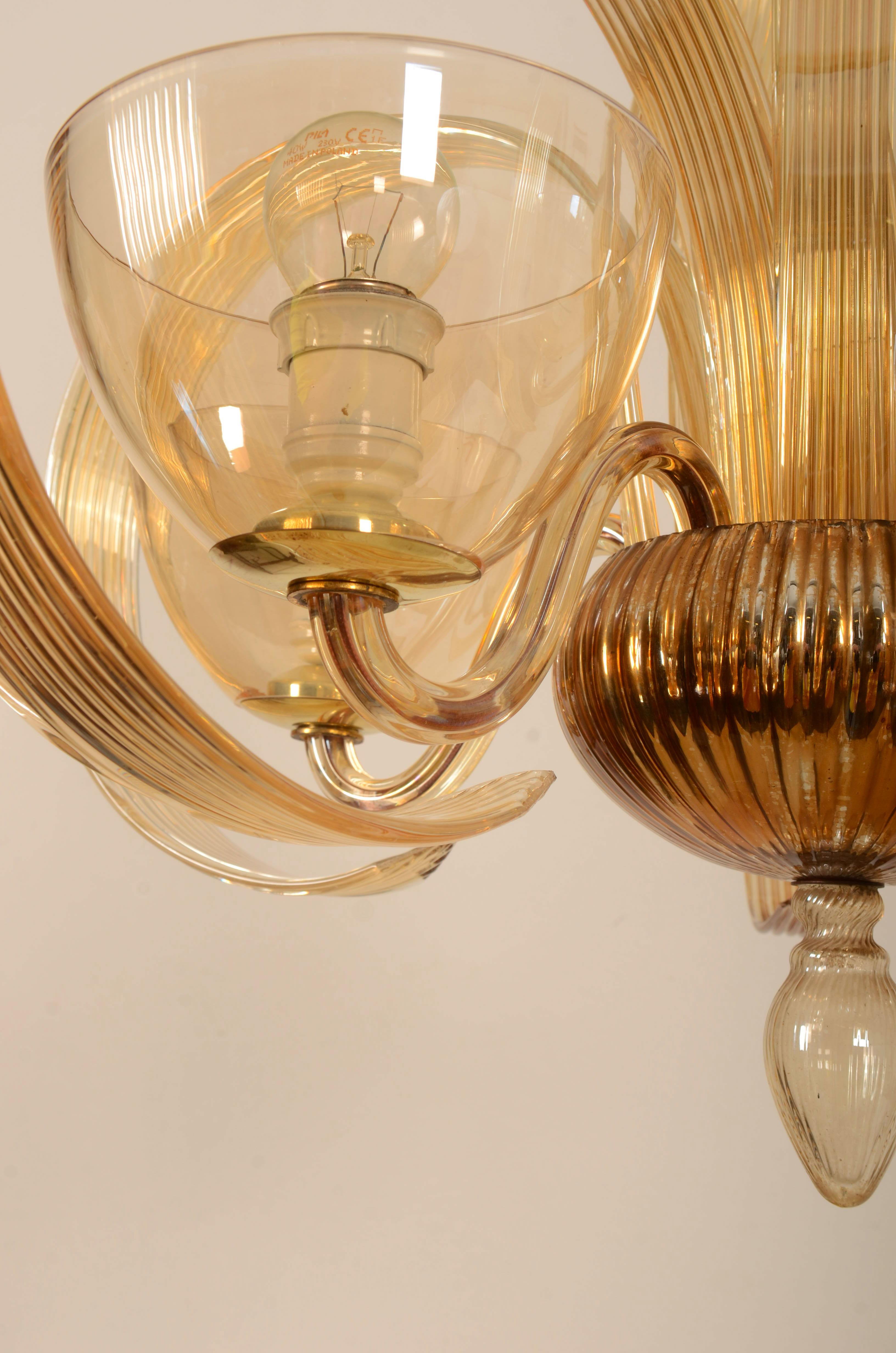 Mid-20th Century Vintage Bohemian Hand Blown Glass Chandelier For Sale