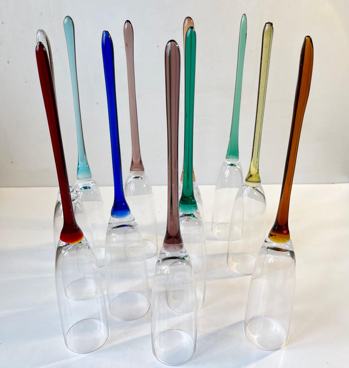 Vintage Bohemian Handblown Champagne Glasses in Colors Without Base In Good Condition For Sale In Esbjerg, DK