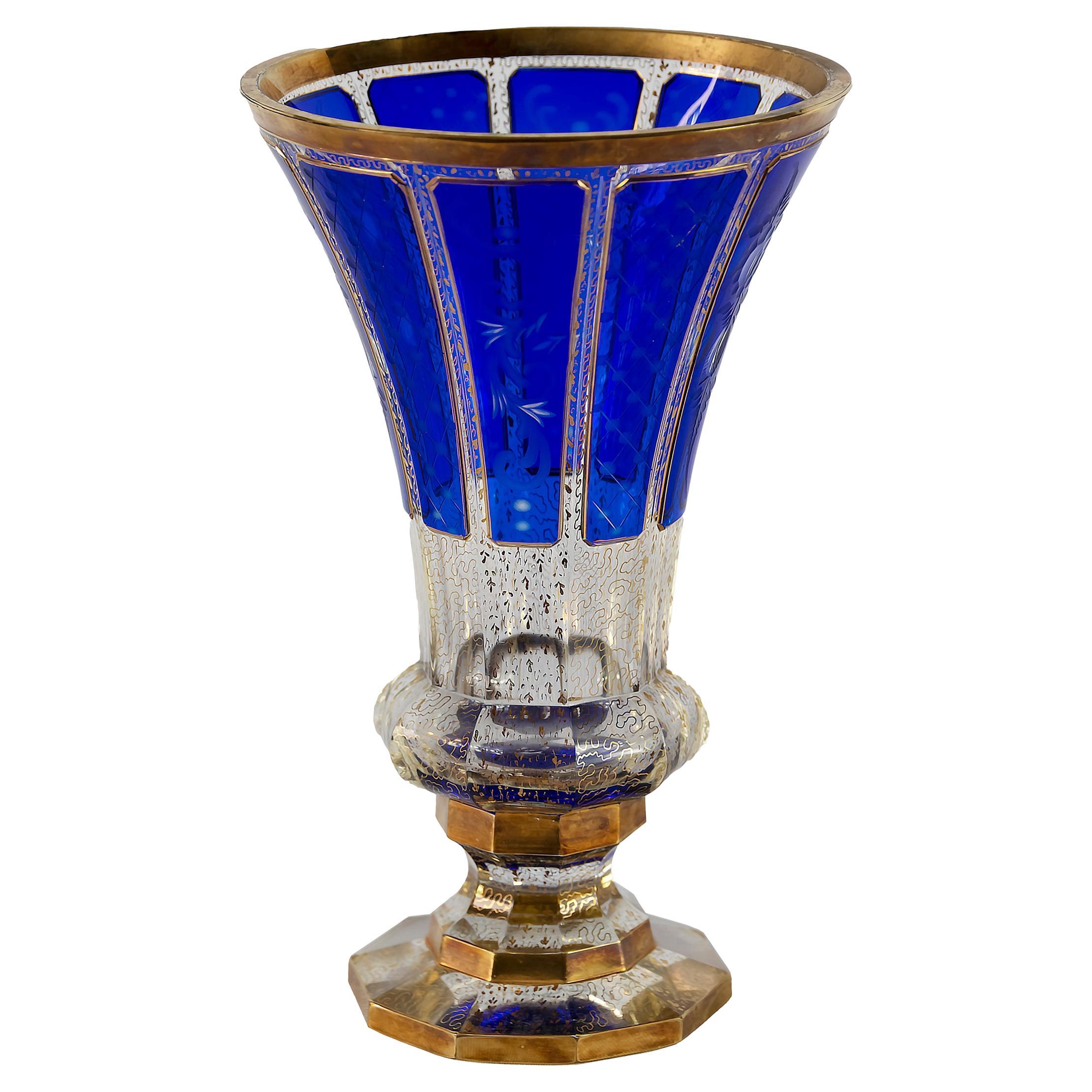 Vase bohème vintage fait à la main en verre doré
