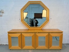 Vintage Bohemian Bamboo and Brass Dresser and Mirror Set