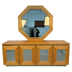 Vintage Bohemian Bamboo and Brass Dresser and Mirror Set