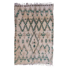 Vintage Bohemian Neutral and Green Moroccan Marmoucha Rug with Tribal Design