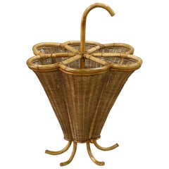 Vintage Bohemian Organic Rattan Wicker Umbrella Stand, France circa 1960s