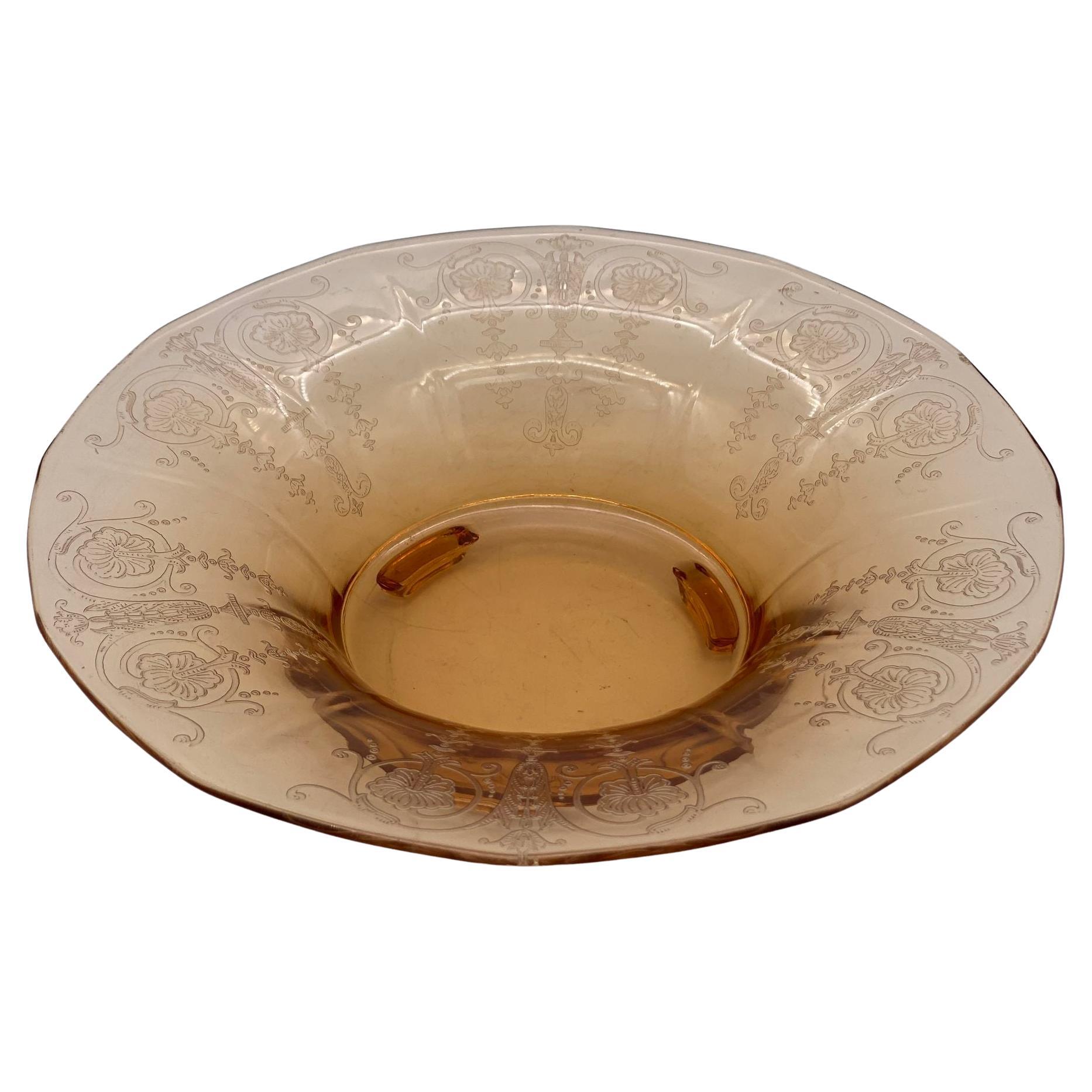 Vintage Bohemian Peach Intaglio Glass Fruit Bowl, Circa 1930 For Sale