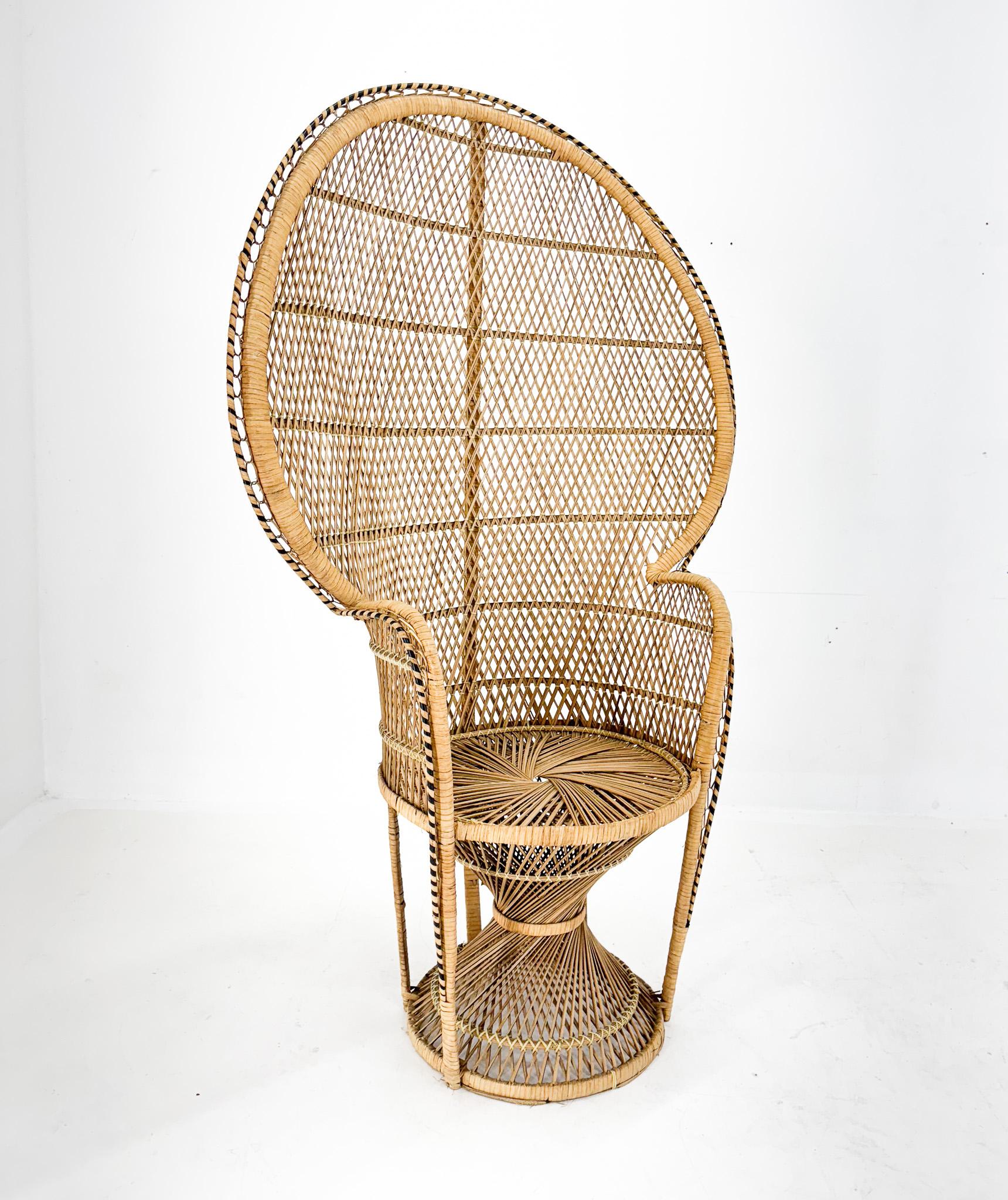 Vintage Bohemian Peacock Wicker Chair For Sale 9
