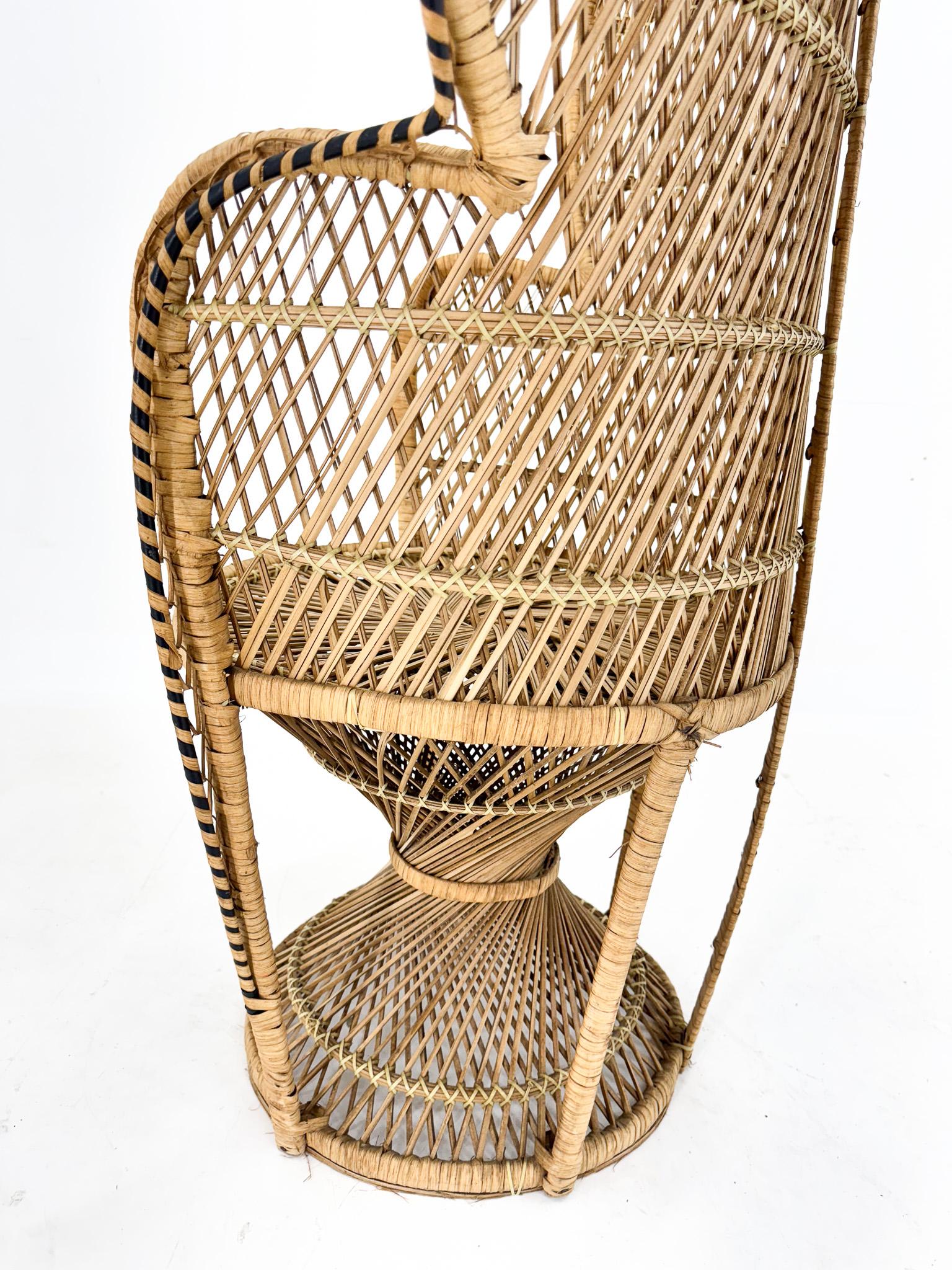 Vintage Bohemian Peacock Wicker Chair For Sale 3