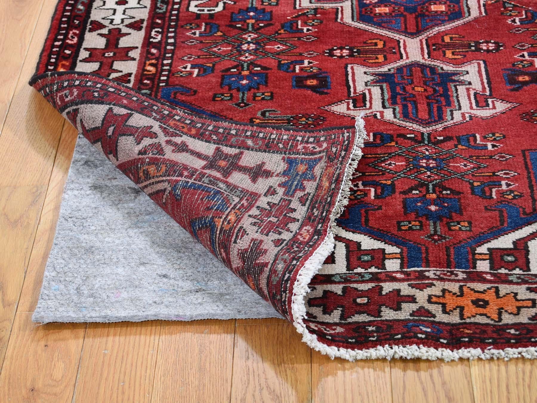 Medieval Vintage Bohemian Persian Hamadan with Birds Red Pure Wool Hand Knotted Rug