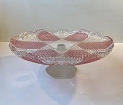Vintage Bohemian Pink Pedestal Cake Stand in Crystal, 1970s
