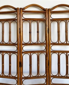 Vintage Bohemian Rattan 3-Panel Folding Screen Room Divider