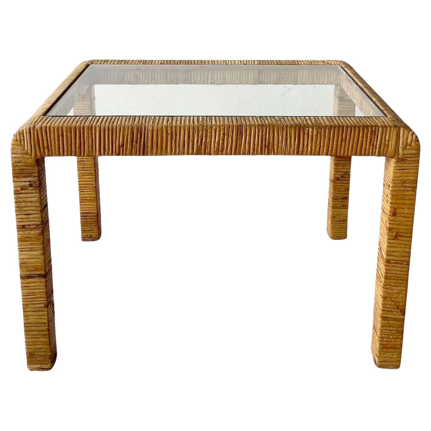 Vintage Bohemian Rattan Side Table