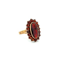 Vintage Bohemian Red Garnet Cluster Gold Halo Ring