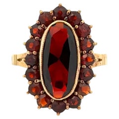 Vintage Bohemian Red Garnet Cluster Gold Halo Ring
