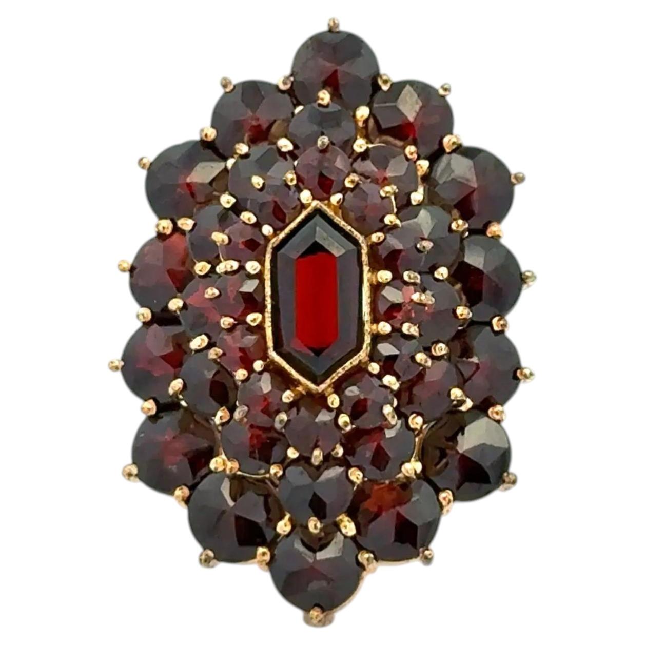Vintage Bohemian Red Garnet Gold Dome Cluster Ring