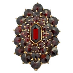 Vintage Bohemian Red Garnet Gold Dome Cluster Ring