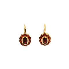 Vintage Bohemian Red Garnet Gold Drop Clip Earrings
