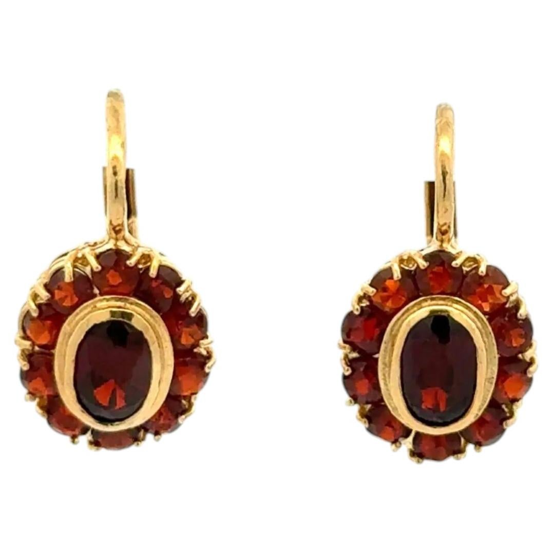 Vintage Bohemian Red Garnet Gold Drop Clip Earrings