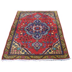 Vintage Bohemian Red Persian Tabriz Pure Wool Hand Knotted Oriental Rug