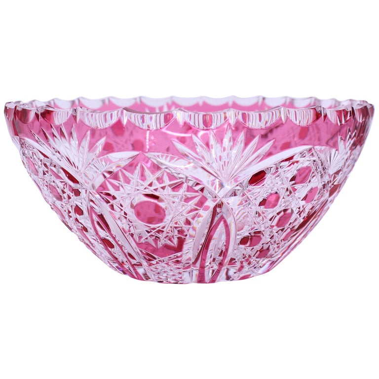 Vintage Bohemian Ruby Overlay Crystal Bowl For Sale at 1stDibs