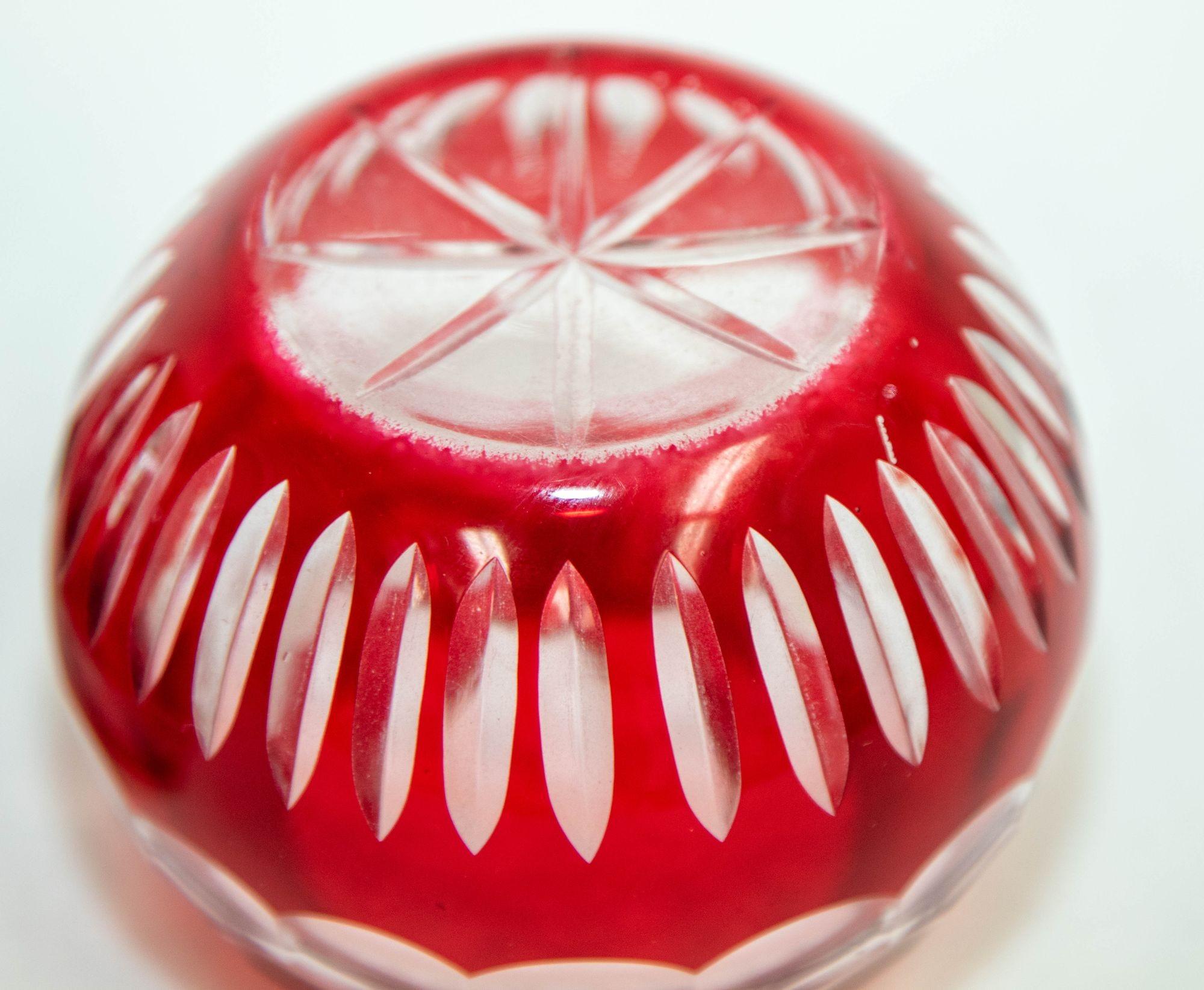 Vintage Bohemian Ruby Red Cut to Clear Crystal Votive Candle Holder 1