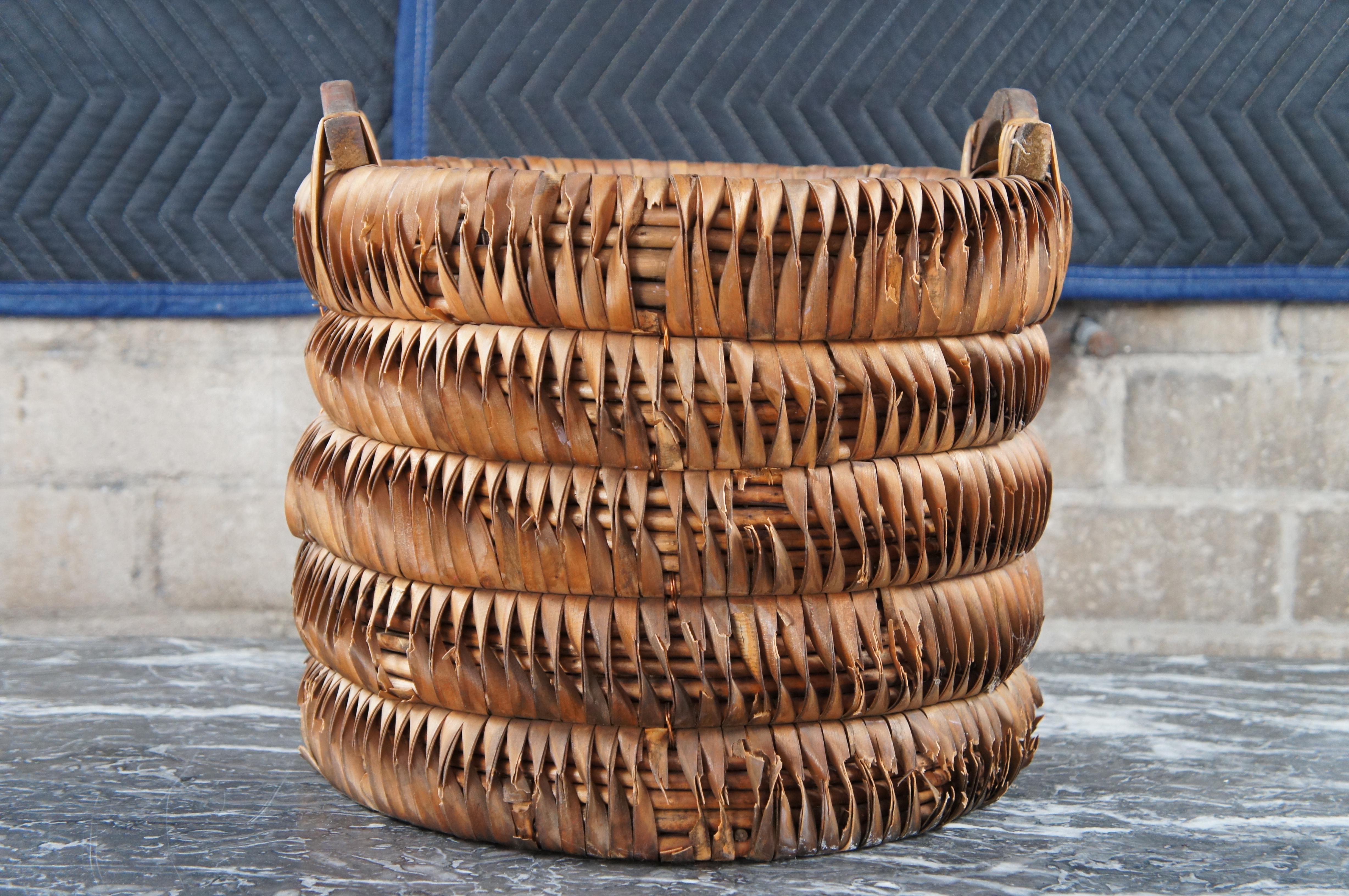 Vintage Bohemian Spit Reed Woven Gathering Storage Basket Boho Chic 15