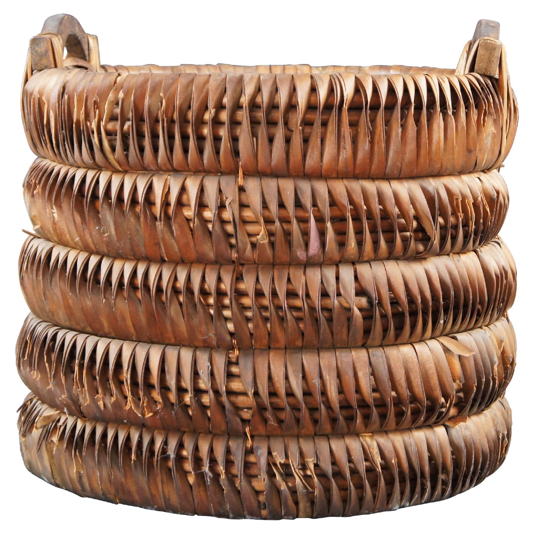 Vintage Bohemian Spit Reed Woven Gathering Storage Basket Boho Chic 15" For Sale