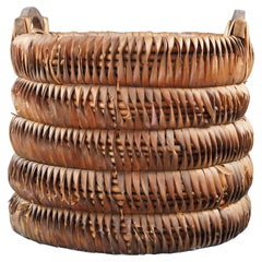 Vintage Bohemian Spit Reed Woven Gathering Storage Basket Boho Chic 15"
