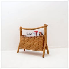 Vintage bohemian style bamboo magazine rack - 1970s