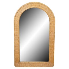 Vintage Bohemian Woven Wicker Arched Wall Hanging Vanity Mirror Boho Chic 43"