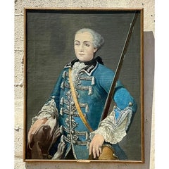 Ritratto di gentiluomo di scuola francese del 18° secolo vintage Boho