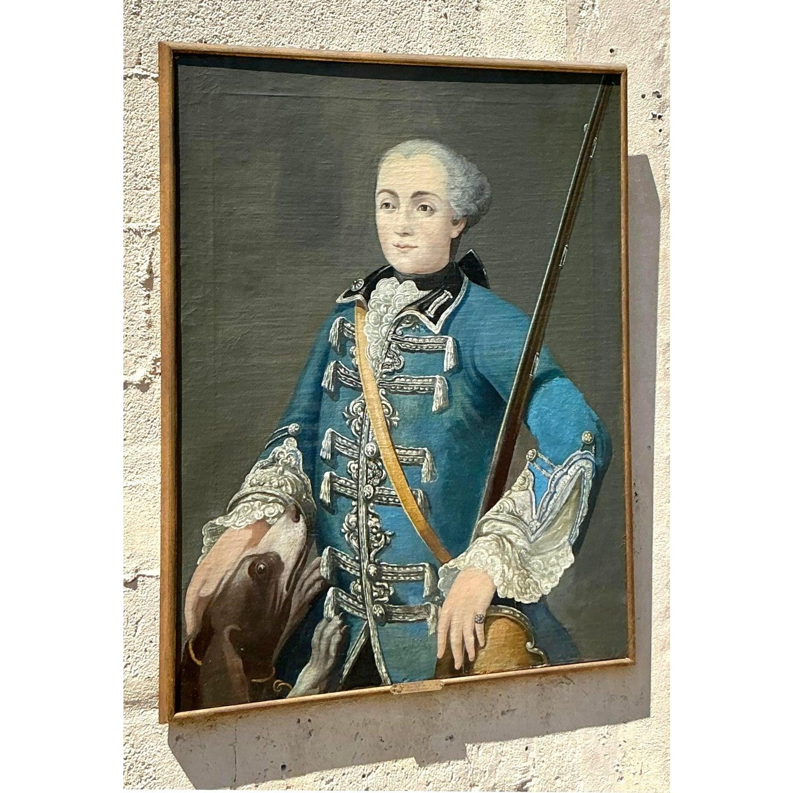 Vintage Boho 18. Jahrhundert Französisch Schule Porträt eines Gentleman (Leinwand) im Angebot