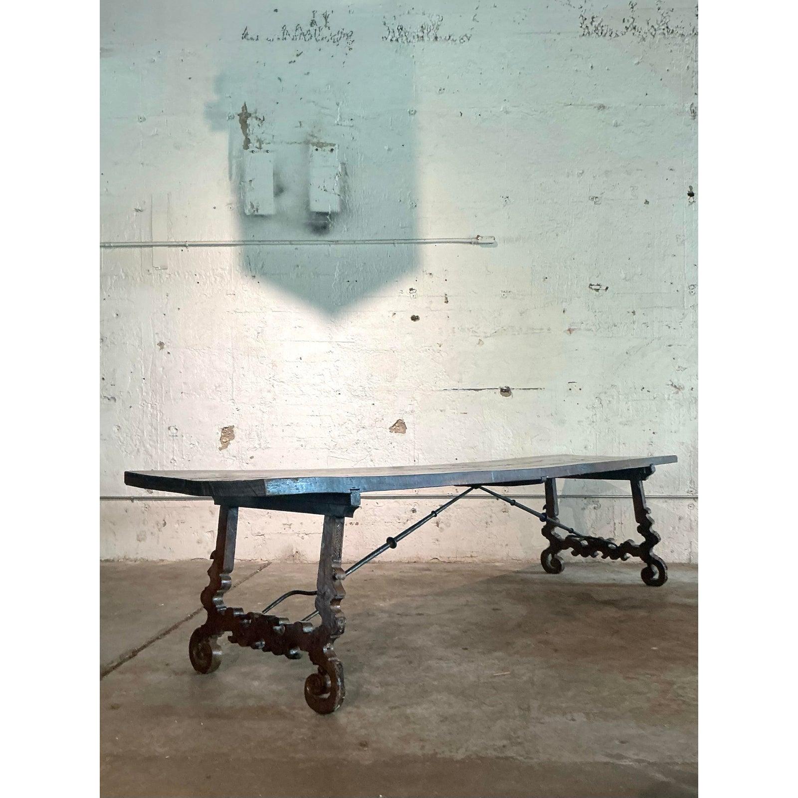 Spanish Vintage Boho 18th Century Monumental Lyre Dining Table For Sale