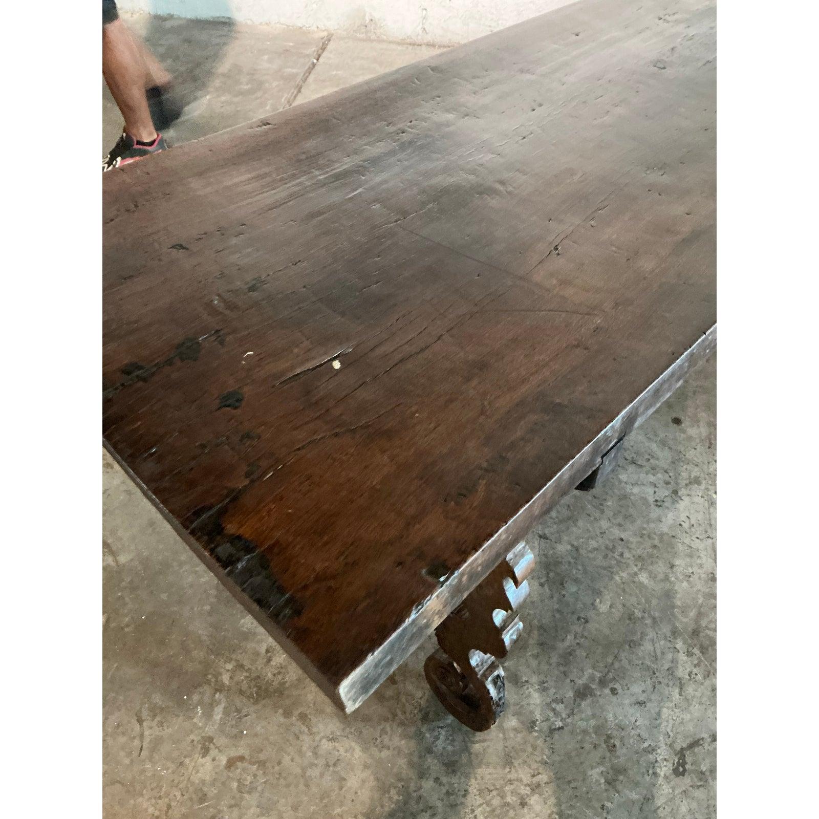 Vintage Boho 18th Century Monumental Lyre Dining Table In Good Condition For Sale In West Palm Beach, FL