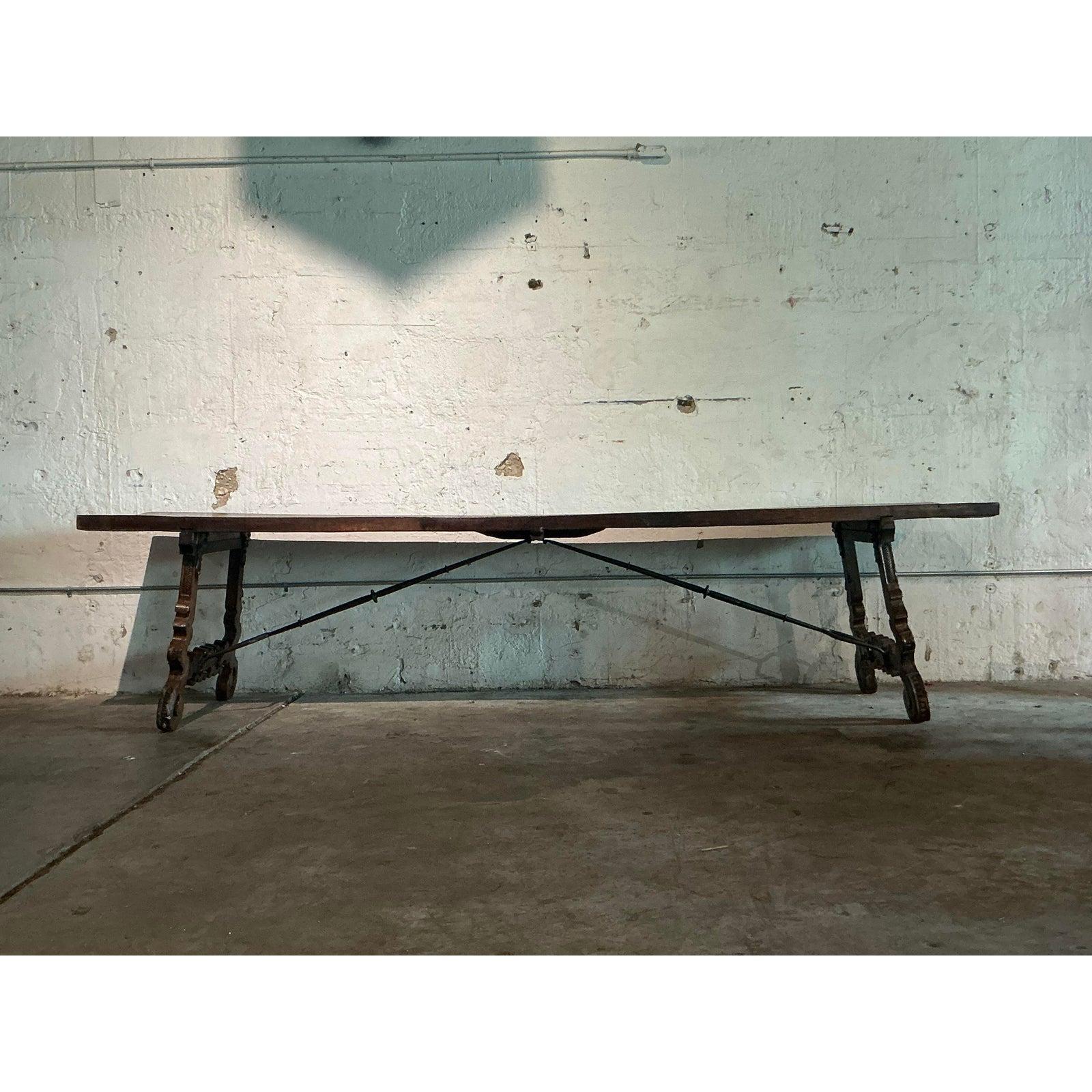 20th Century Vintage Boho 18th Century Monumental Lyre Dining Table For Sale