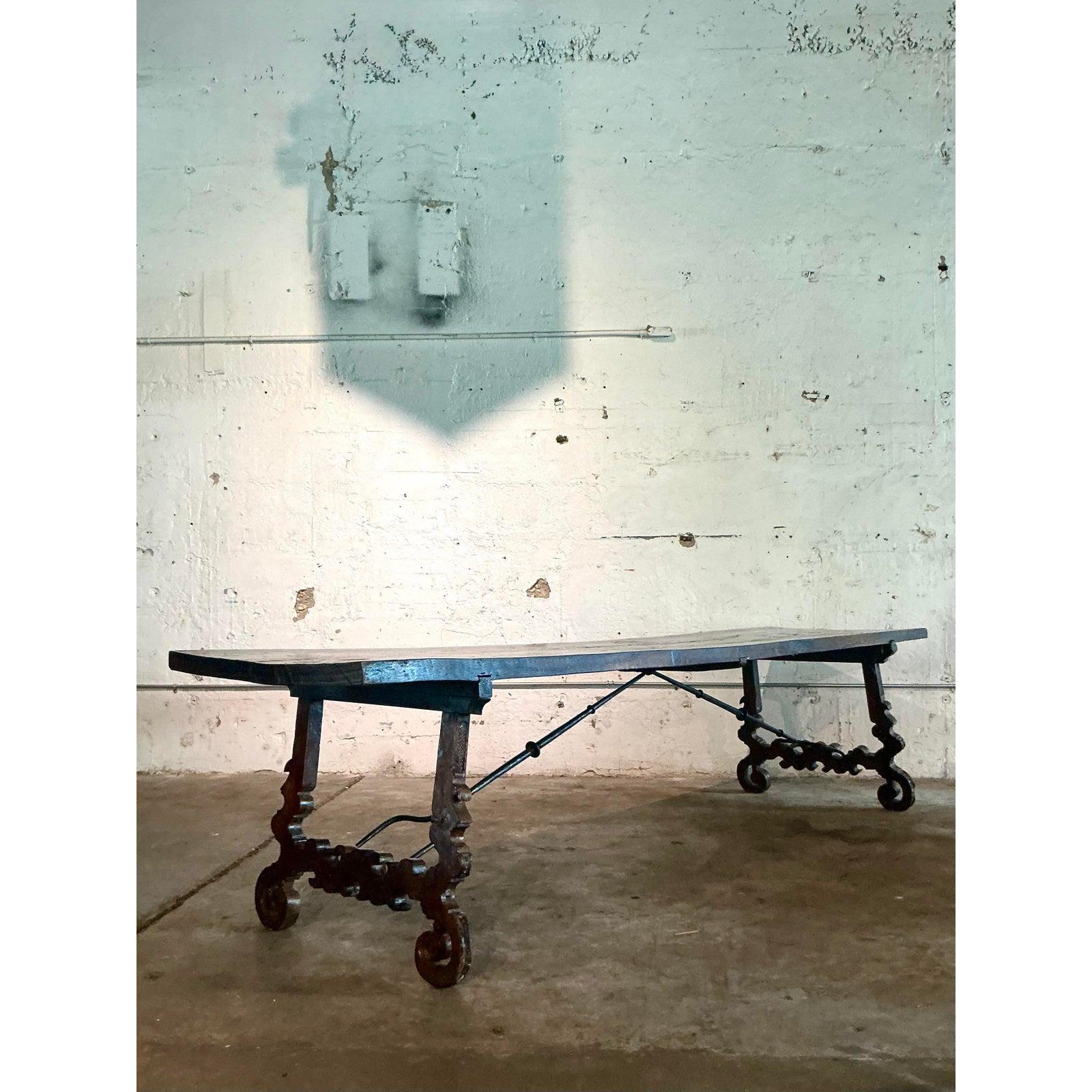 Iron Vintage Boho 18th Century Monumental Lyre Dining Table For Sale