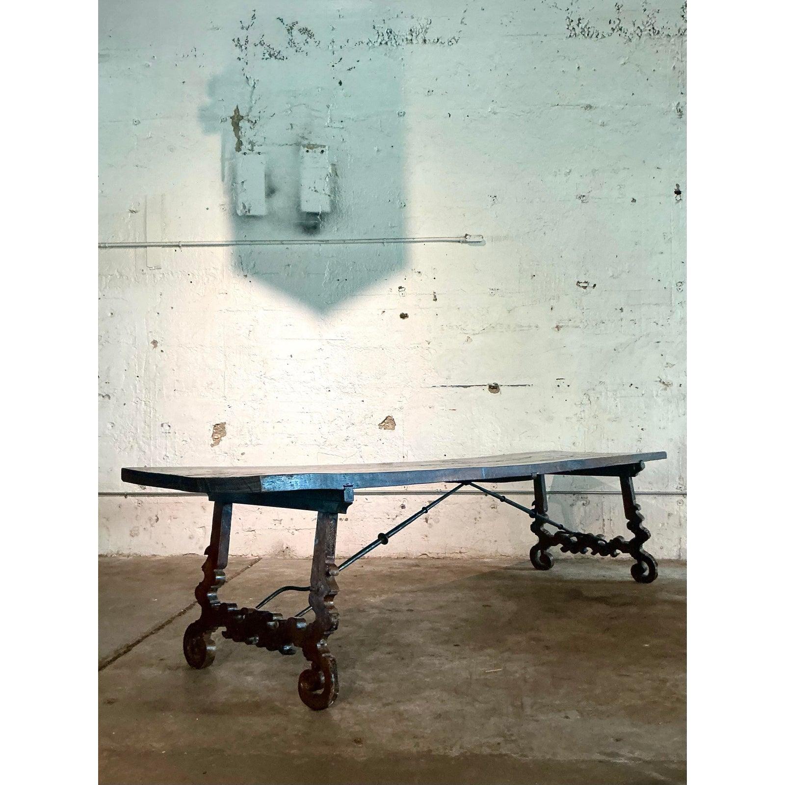 Vintage Boho 18th Century Monumental Lyre Dining Table For Sale 2