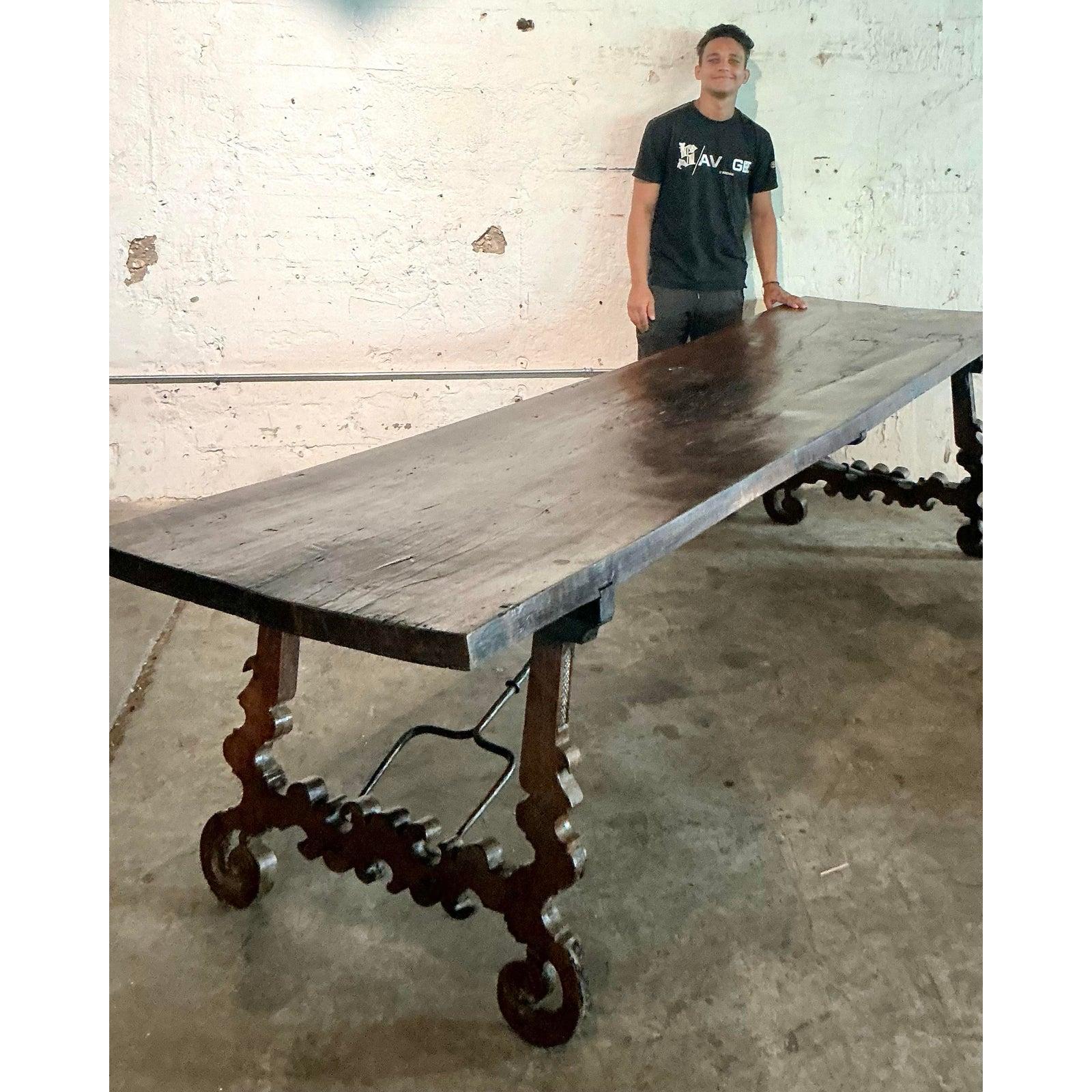 Vintage Boho 18th Century Monumental Lyre Dining Table For Sale 3