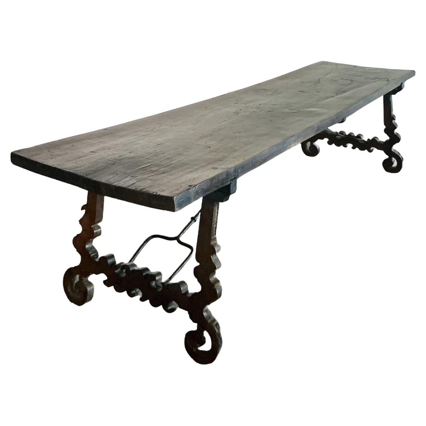 Vintage Boho 18th Century Monumental Lyre Dining Table For Sale