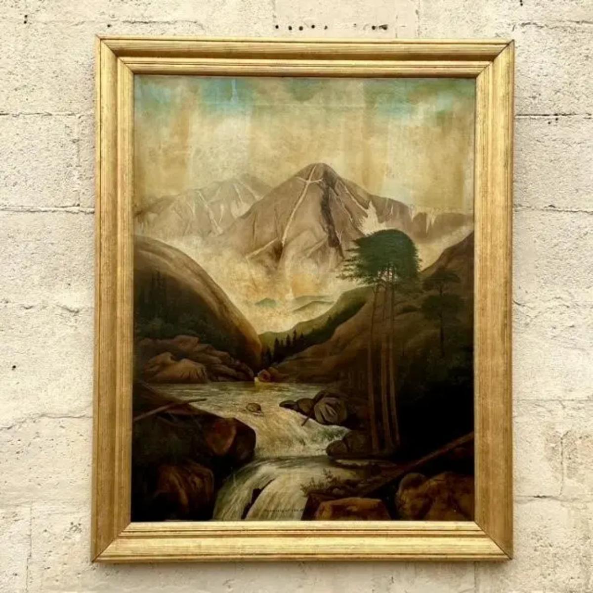 Vintage Boho 1912 Pintura al óleo original de paisaje sobre lienzo Bohemio en venta