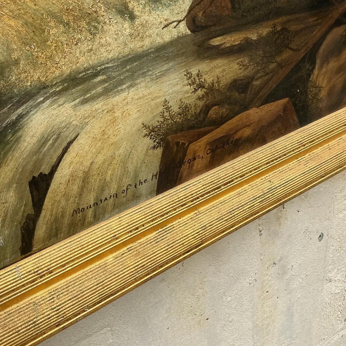 Vintage Boho 1912 Pintura al óleo original de paisaje sobre lienzo principios del siglo XX en venta