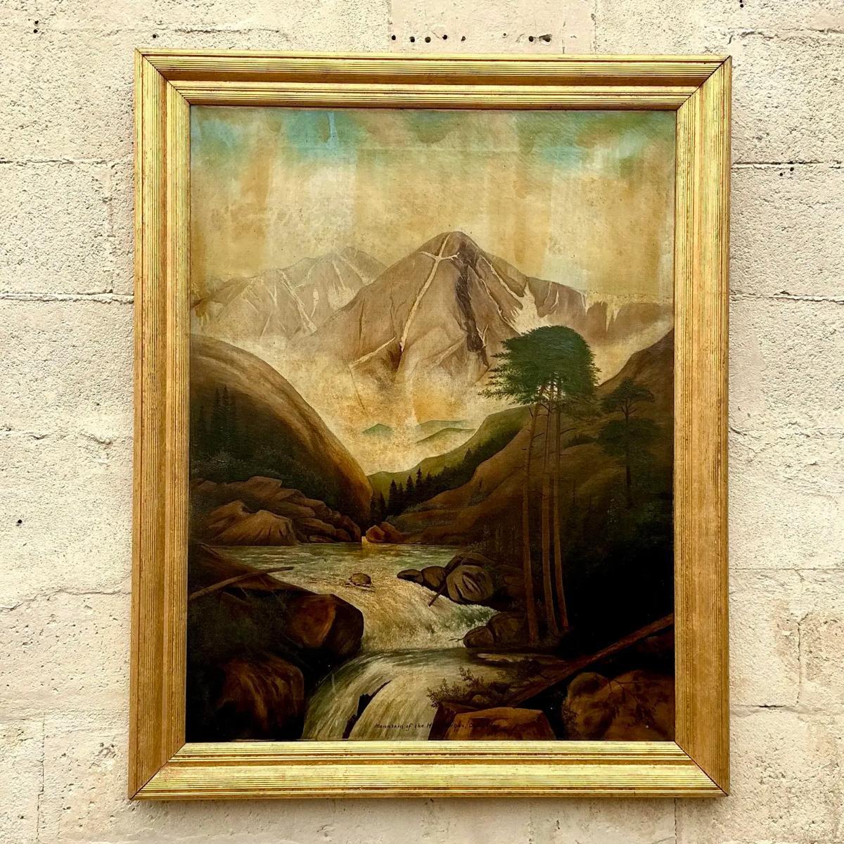 Vintage Boho 1912 Pintura al óleo original de paisaje sobre lienzo Lienzo en venta